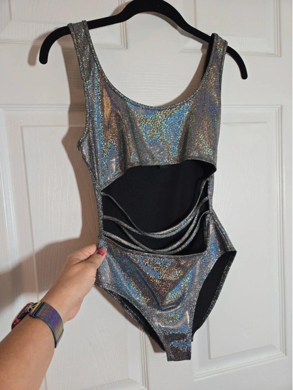 Forever 21 iridescent silver bodysuit size small